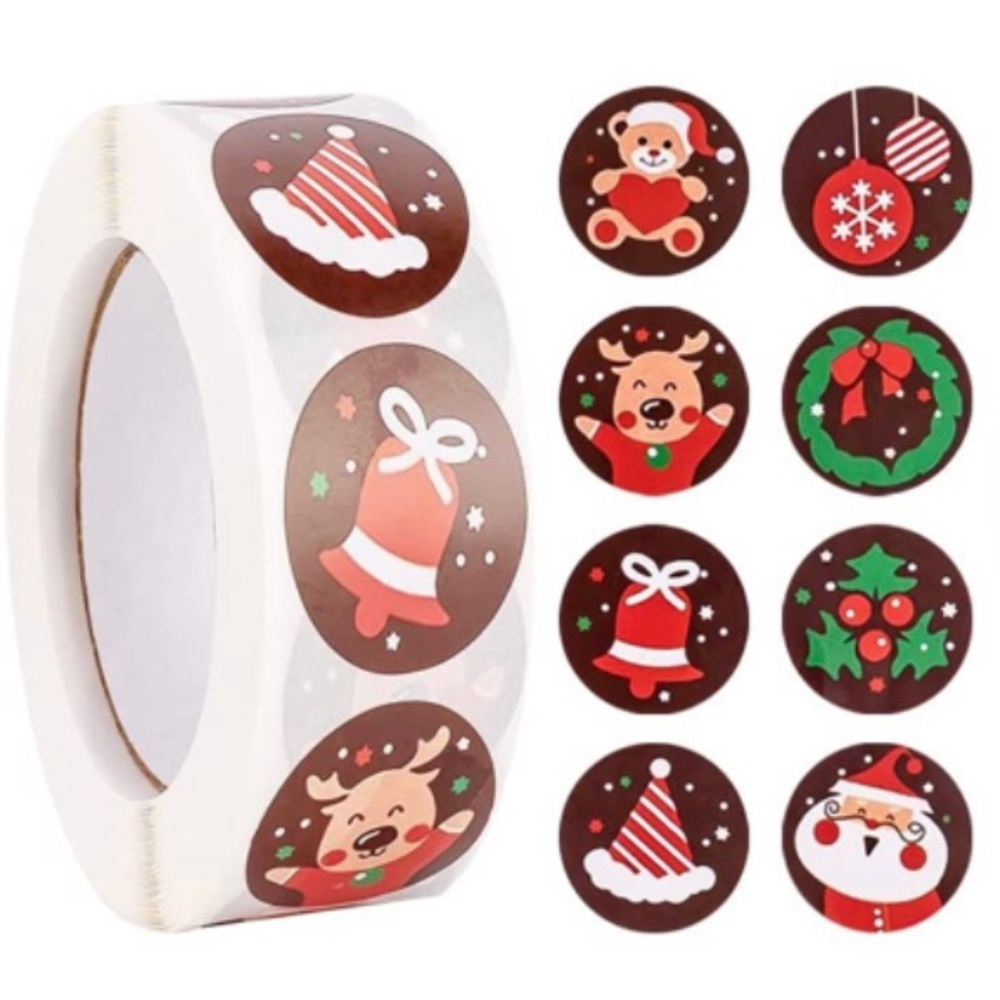🎄 B Christmas Stickers 1" Round 500ct Labels 8 Designs Thank You